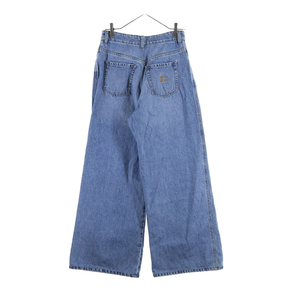 miumiu(ミュウミュウ) 2023 Chambray Loose-Fit Denim シャンブレー ルーズフィットワイドデニムパンツ ジーンズ ロゴ刺繍 インディゴ GWP394 レディース