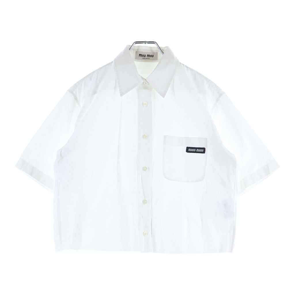 miumiu(ミュウミュウ) Poplin Short Sleeve Top コットンポプリン 半袖シャツ 胸ロゴ ホワイト MK1743 レディース
