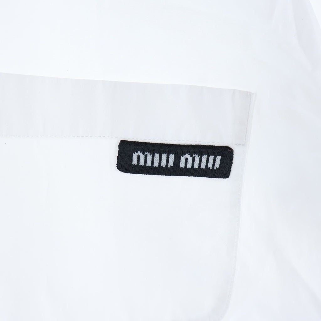 miumiu(ミュウミュウ) Poplin Short Sleeve Top コットンポプリン 半袖シャツ 胸ロゴ ホワイト MK1743 レディース