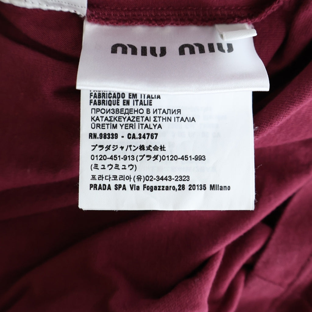 miumiu(ミュウミュウ) ラグランスリーブ フロントロゴプリント 半袖Tシャツ カットソー ワインレッド/ホワイト MJN400 11MV レディース