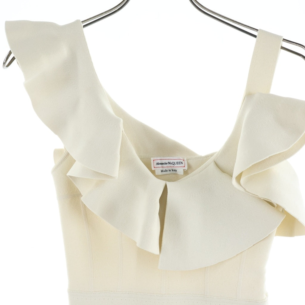 Alexander McQueen(アレキサンダーマックイーン) Ruffle Sleeveless Dress ラッフル ノースリーブドレス ワンピース ジャージー素材 イタリア製 アイボリー 710222 レディース