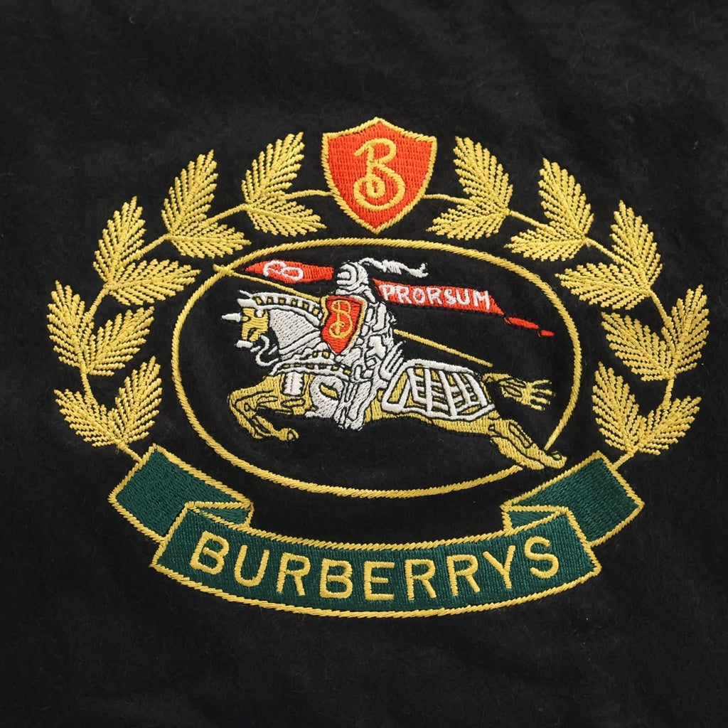 BURBERRY(バーバリー) エンブレム刺繍 カシミヤ フリンジ ストール 大判マフラー ブラック 4078261