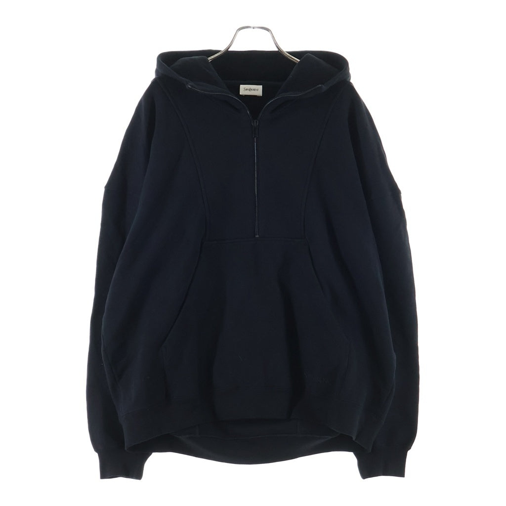 SAINT LAURENT PARIS(サンローランパリ) Half Zip Logo Hoodie ロゴ刺繍 ハーフジップ スウェット プルオーバーパーカー ブラック 802136 Y36SW