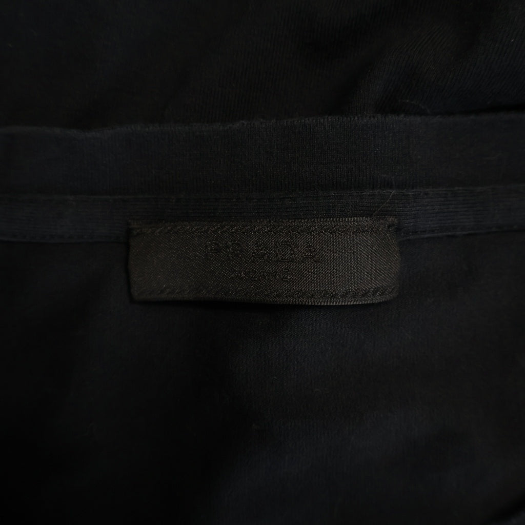 PRADA(プラダ) コットン ナイロン切替 ラバーロゴ クルーネック 半袖Tシャツ カットソー ブラック SJN250