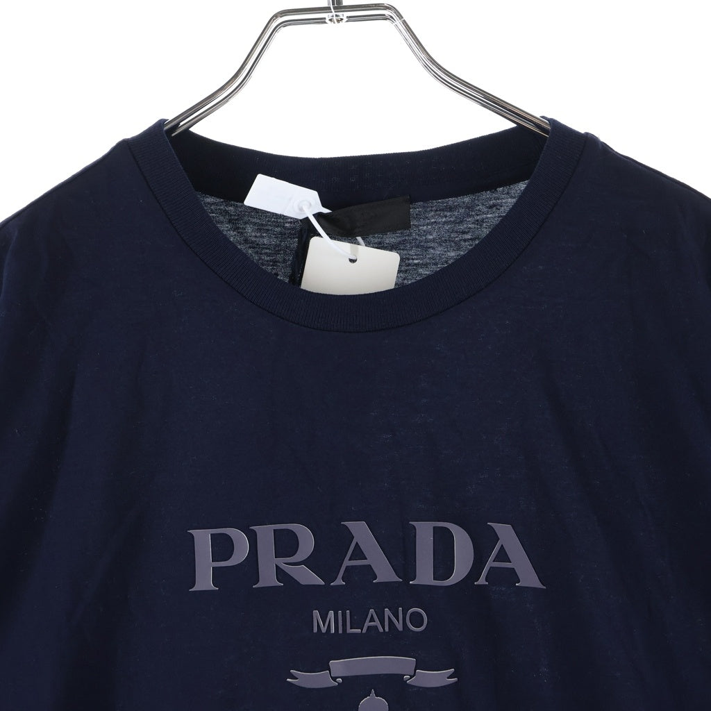 PRADA(プラダ) 22SS Raised Logo Round Neck Tee レイズドロゴ クルーネック 半袖Tシャツ カットソー ネイビー UJN815