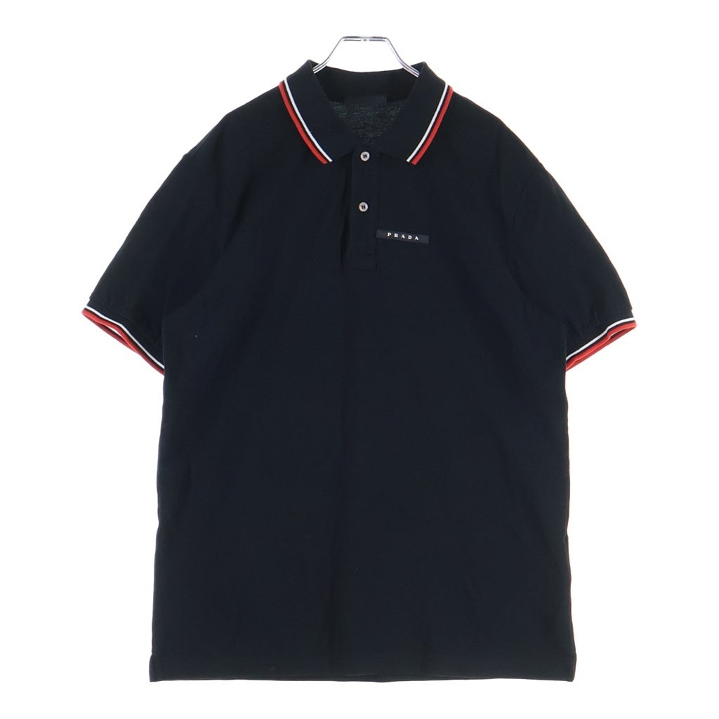 PRADA(プラダ) ラバーロゴ コットンピケ 半袖ポロシャツ ブラック SJN256