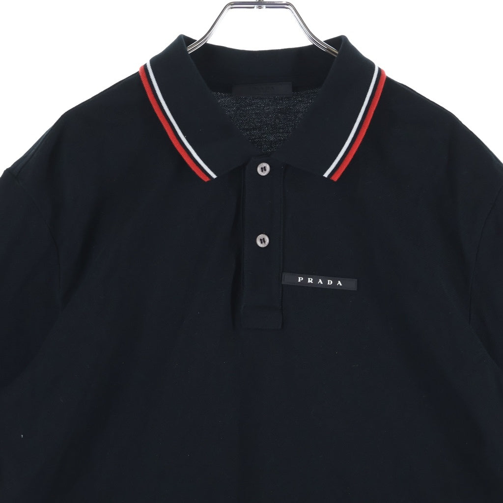 PRADA(プラダ) ラバーロゴ コットンピケ 半袖ポロシャツ ブラック SJN256