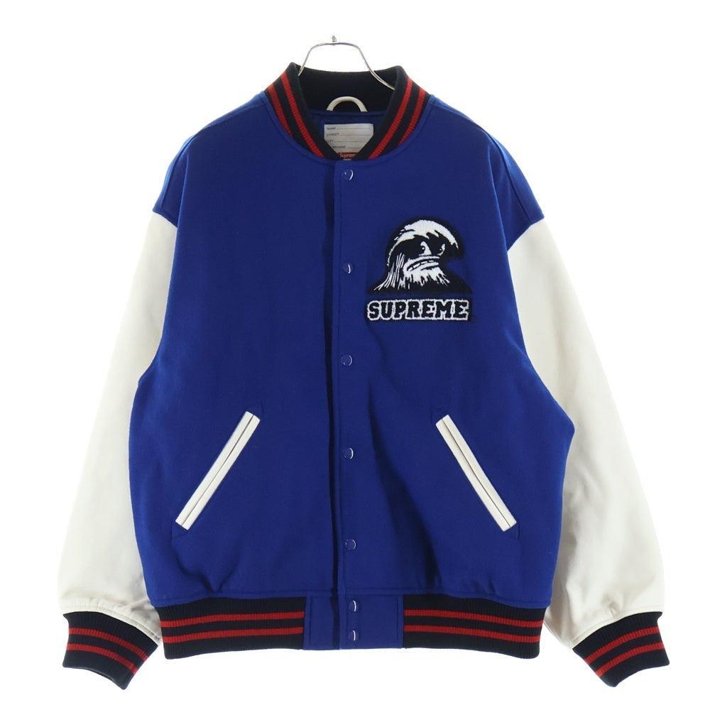 SUPREME(シュプリーム) 24SS Wave Varsity Jacket ウェーブ バーシティ フロントバッグ刺繍 ボタンフライ スタジャン ジャケット マルチ