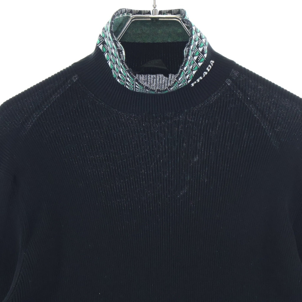 PRADA(プラダ) 22AW ジャガードネックロゴ リブ タートルネック コットン ニットセーター ブラック UMR527
