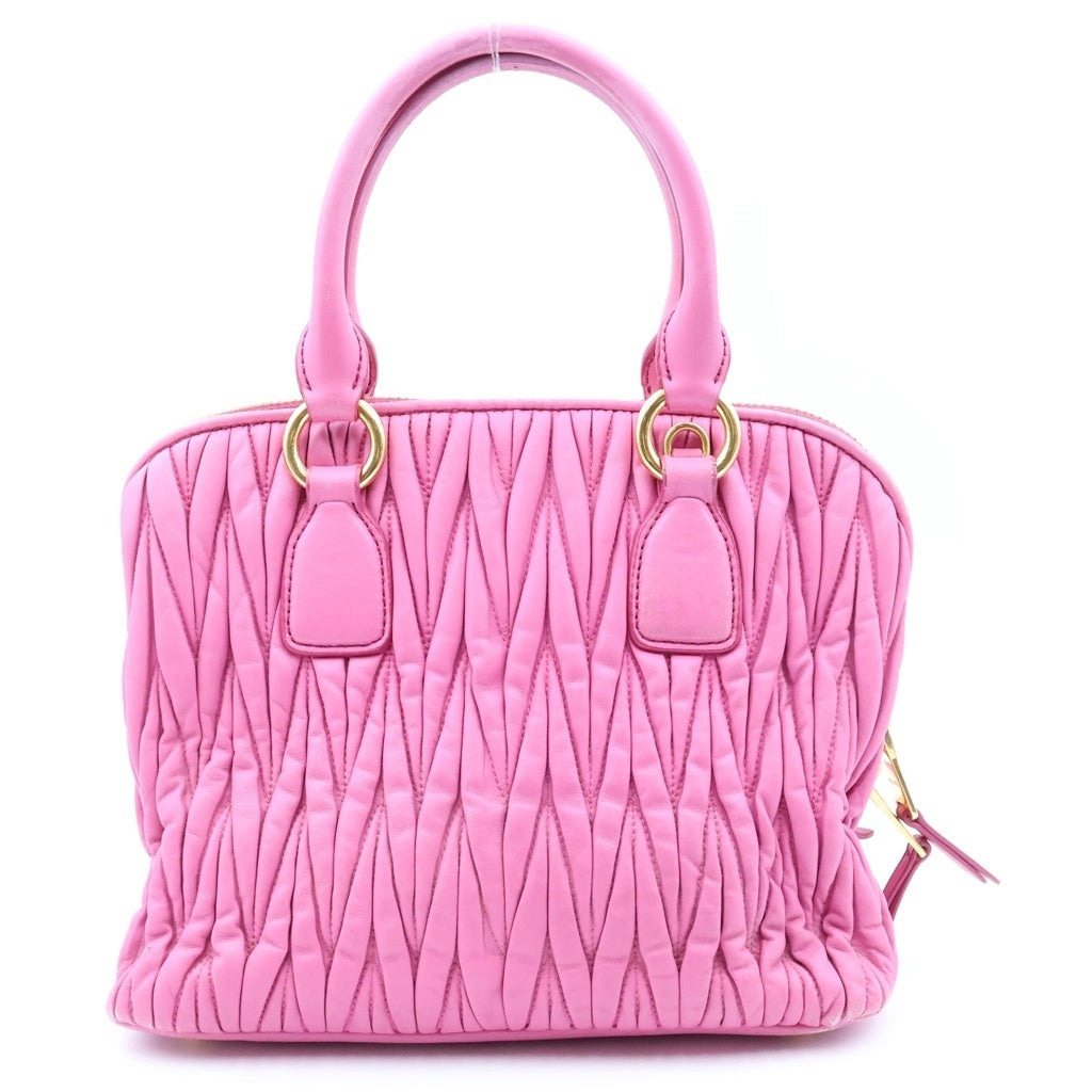 miumiu(ミュウミュウ) マテラッセ ハンドバッグ ギャザーバッグ ピンク レザー ゴールド金具 レディース