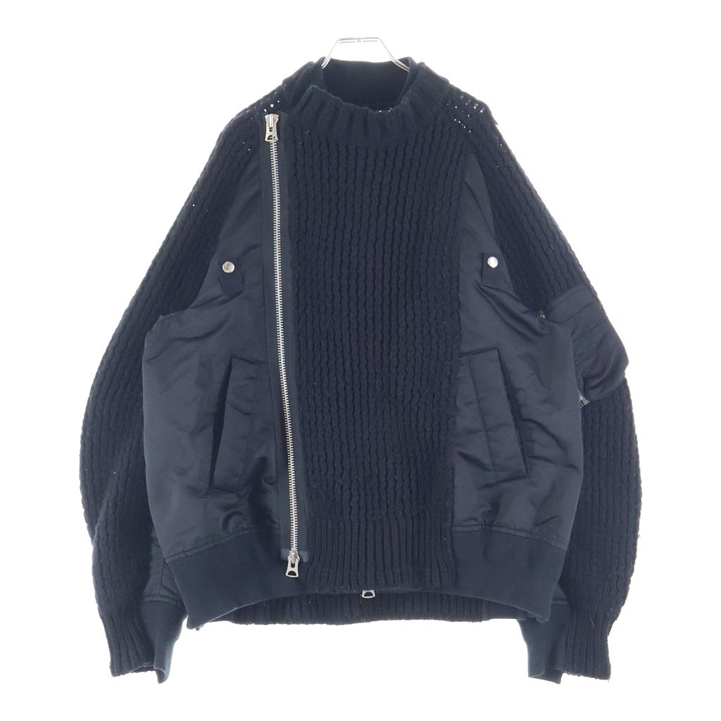 Sacai(サカイ) 23AW Nylon Twill Mix Knit Blouson ナイロンツイル ウール ローゲージニット切替 ジャケット ブルゾン ブラック 23-03165M