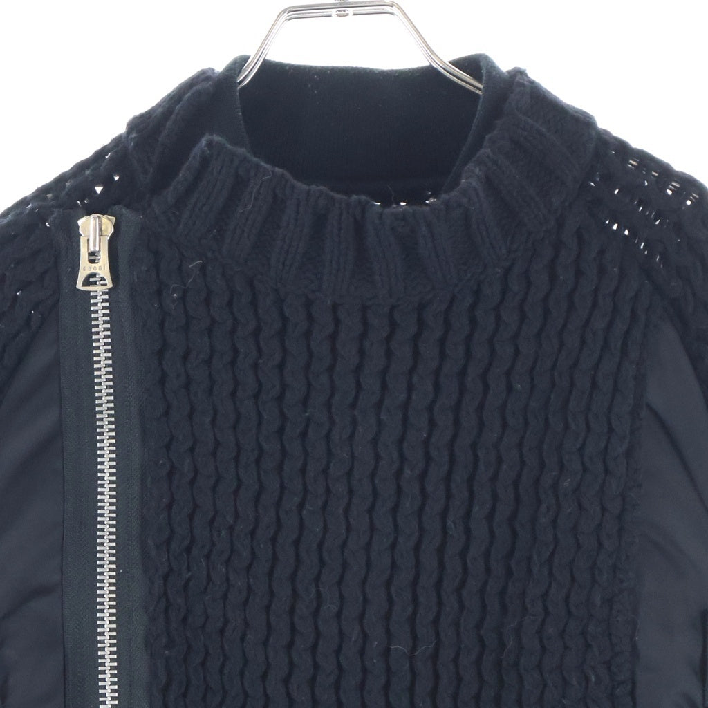 Sacai(サカイ) 23AW Nylon Twill Mix Knit Blouson ナイロンツイル ウール ローゲージニット切替 ジャケット ブルゾン ブラック 23-03165M
