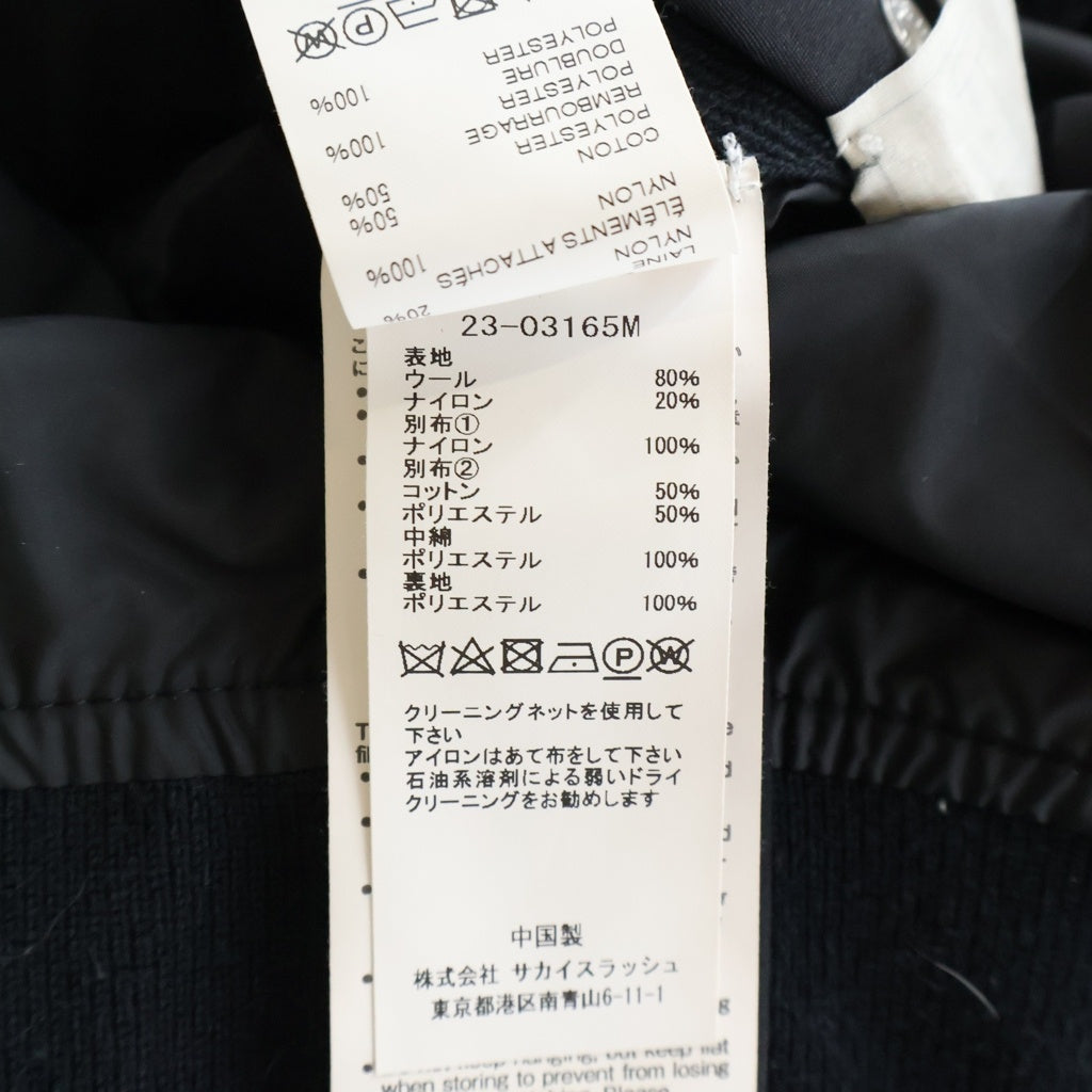 Sacai(サカイ) 23AW Nylon Twill Mix Knit Blouson ナイロンツイル ウール ローゲージニット切替 ジャケット ブルゾン ブラック 23-03165M
