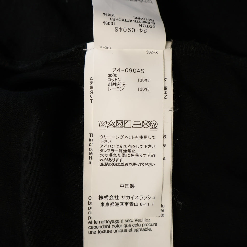 Sacai(サカイ) 24SS Embroidery T-Shirt ロゴ刺繍 クルーネック 半袖Tシャツ カットソー ブラック 24-0904S