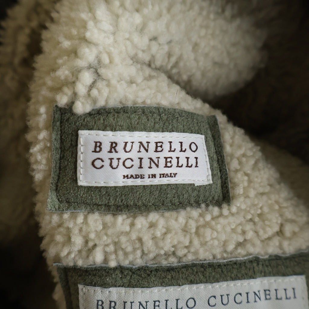 BRUNELLO CUCINELLI(ブルネロクチネリ) カシミヤリブ ムートンジャケット カーキ MPMTU1737