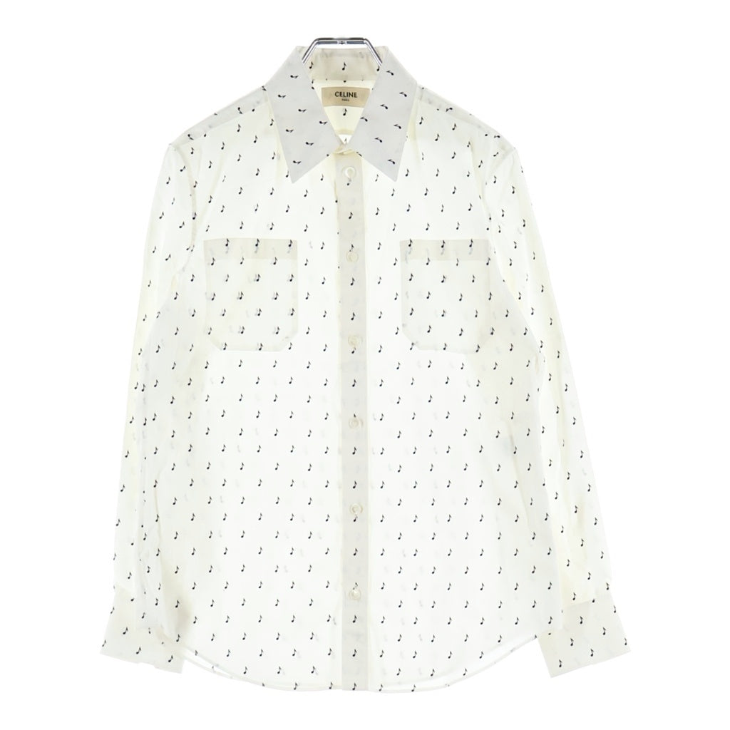 CELINE(セリーヌ) 19SS エディ期 Music Note Print Shirt ミュージックノートプリント長袖シャツ 音符 コットン ホワイト 2C012189D レディース