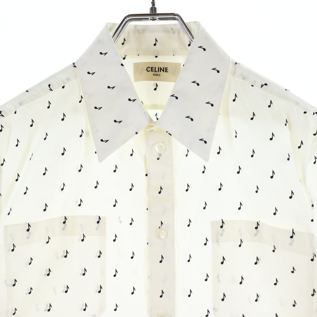 CELINE(セリーヌ) 19SS エディ期 Music Note Print Shirt ミュージックノートプリント長袖シャツ 音符 コットン ホワイト 2C012189D レディース