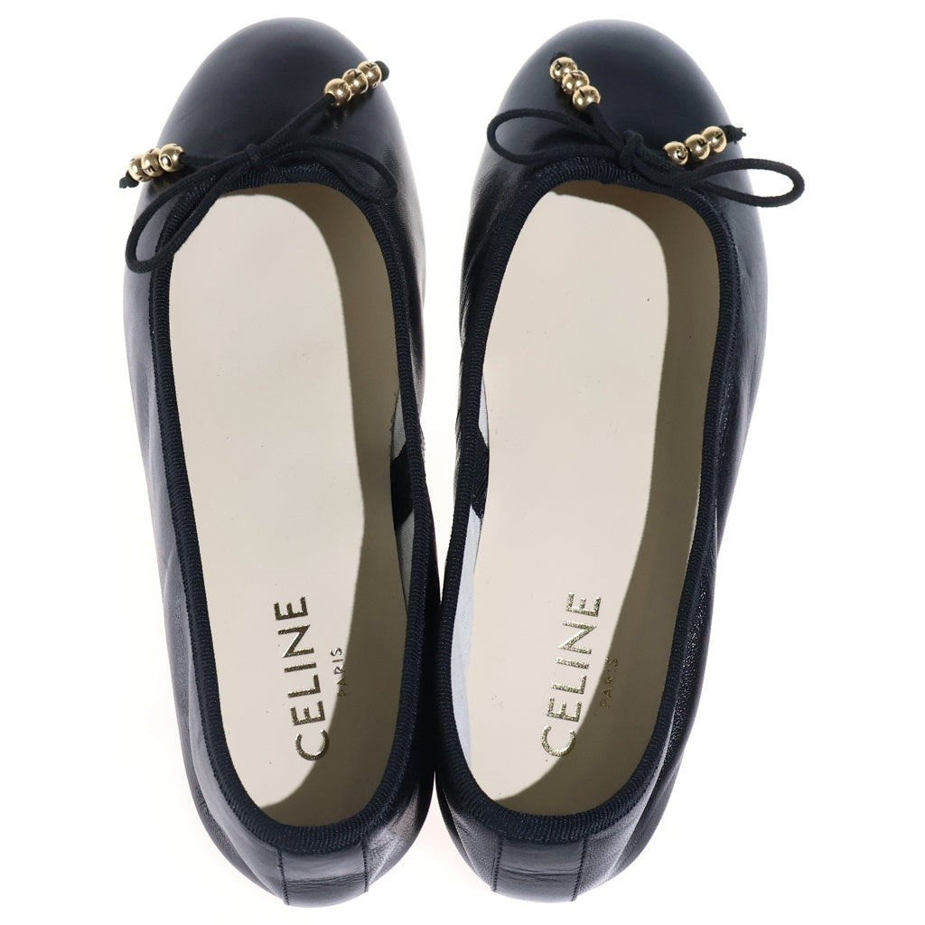 CELINE(セリーヌ) Leather Flat Shoes レザーフラットシューズ バレリーナ パンプス ブラック レディース