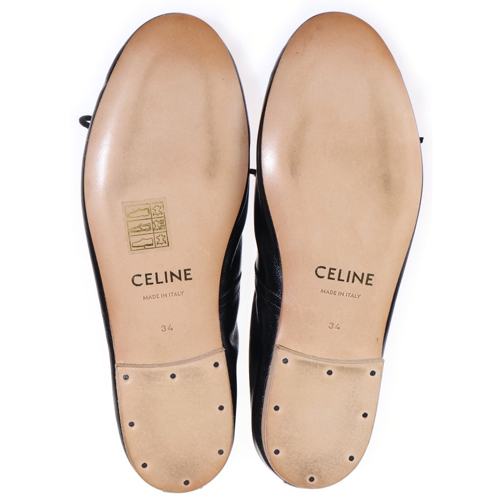 CELINE(セリーヌ) Leather Flat Shoes レザーフラットシューズ バレリーナ パンプス ブラック レディース