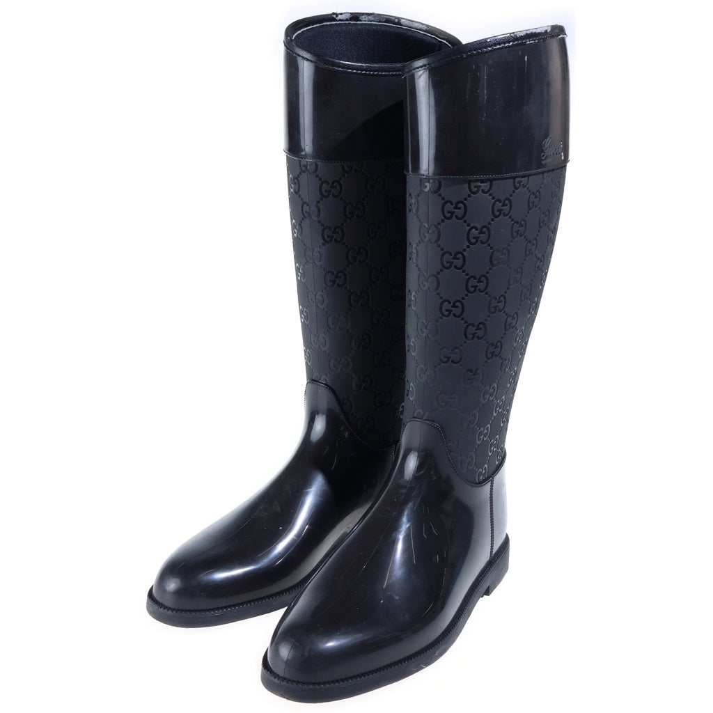 GUCCI(グッチ) GGシグネチャー レインブーツ ロングブーツ ブラック #37 レディース