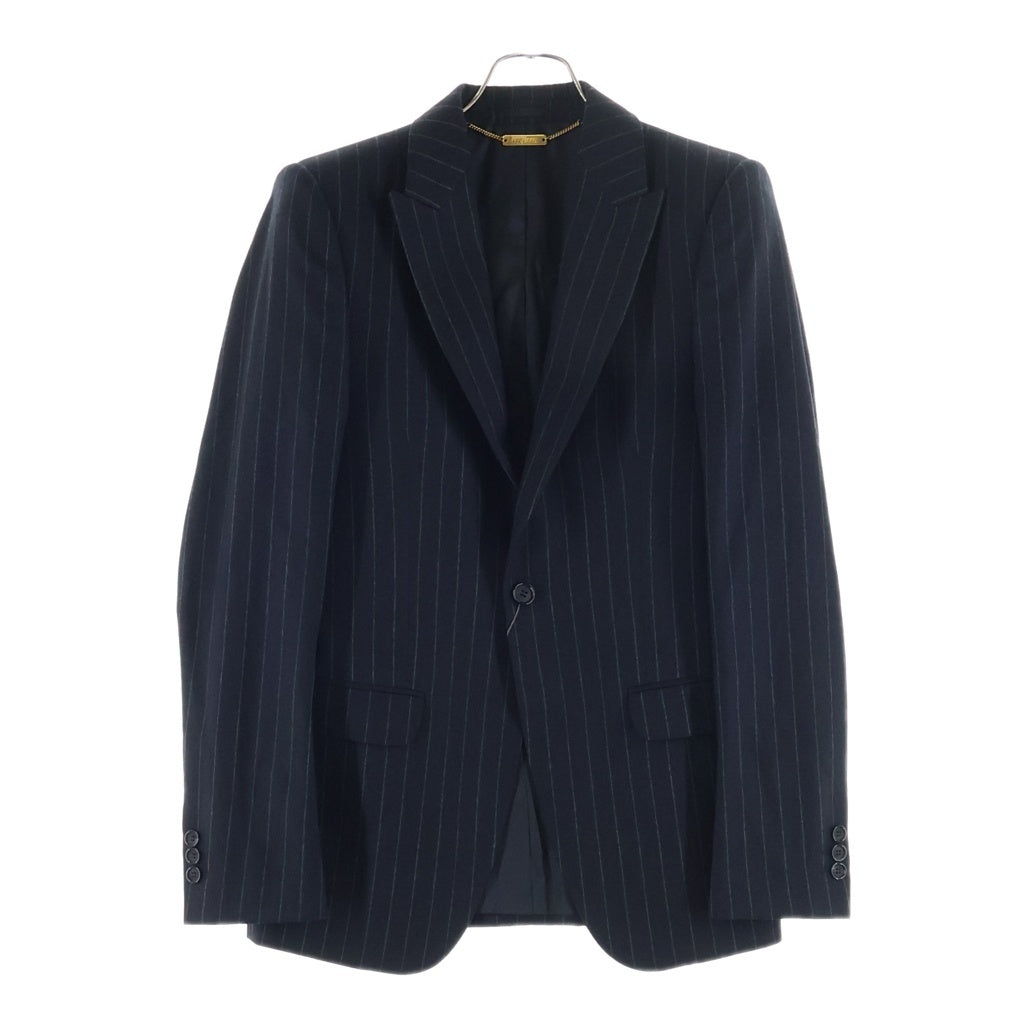 Alexander McQueen(アレキサンダーマックイーン) ピークドラペル 1B ストライプ カシミア混 ウール テーラードジャケット ブラック 273029