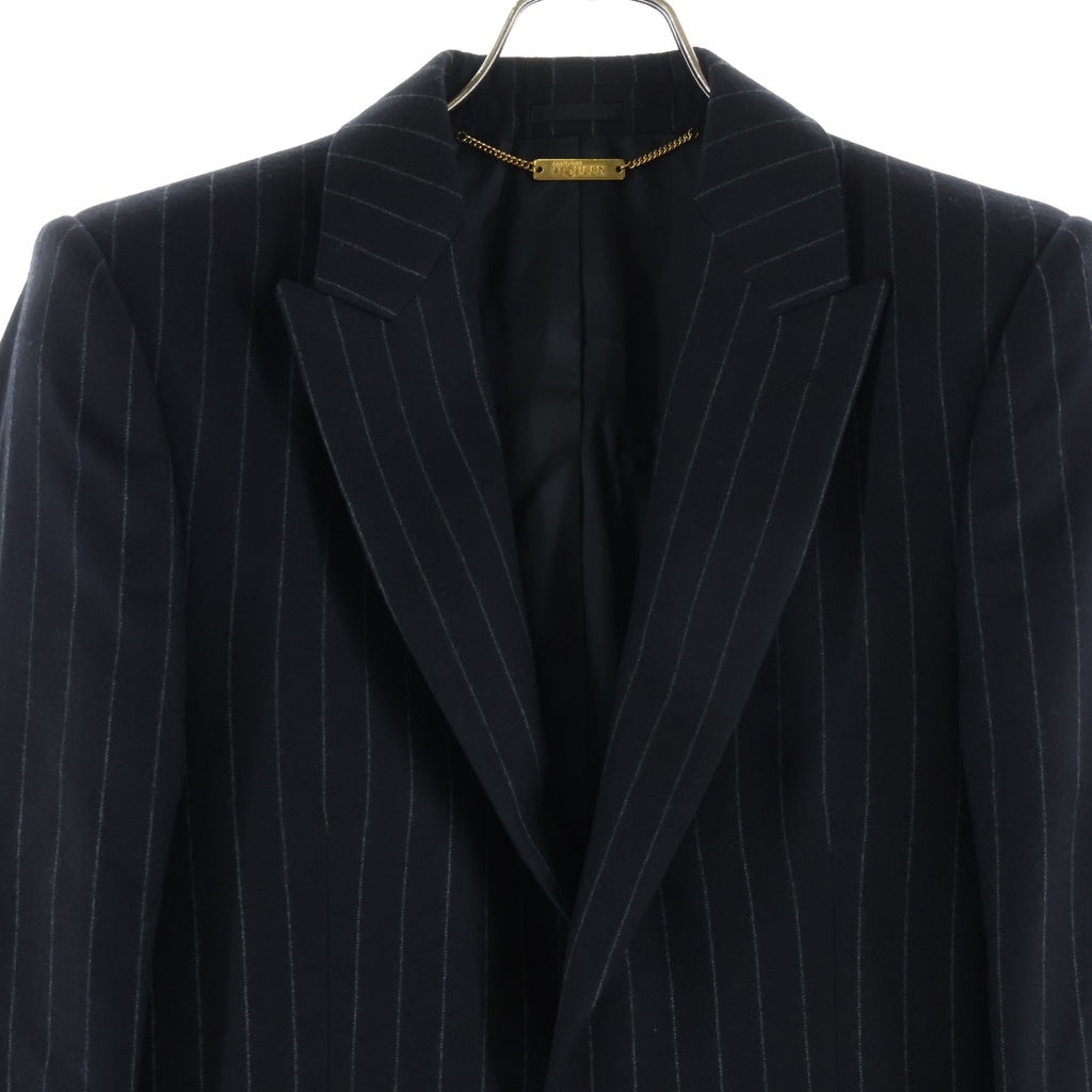 Alexander McQueen(アレキサンダーマックイーン) ピークドラペル 1B ストライプ カシミア混 ウール テーラードジャケット ブラック 273029