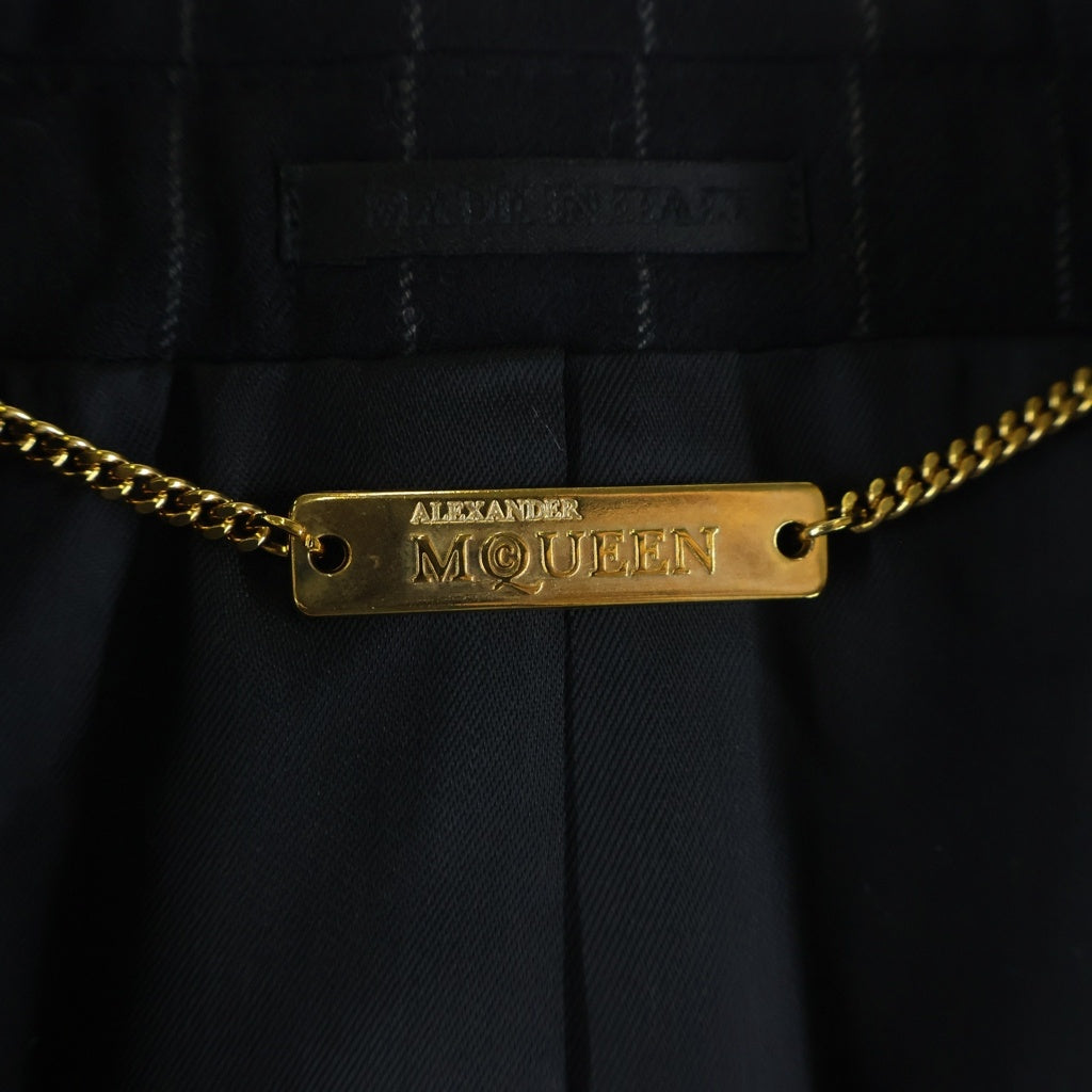 Alexander McQueen(アレキサンダーマックイーン) ピークドラペル 1B ストライプ カシミア混 ウール テーラードジャケット ブラック 273029