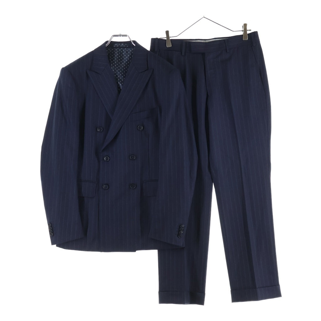Casely-Hayford(ケイスリーヘイフォード) ピークドラペル 2B 裏地ドット ストライプ テーラードジャケット スラックスパンツ ネイビー