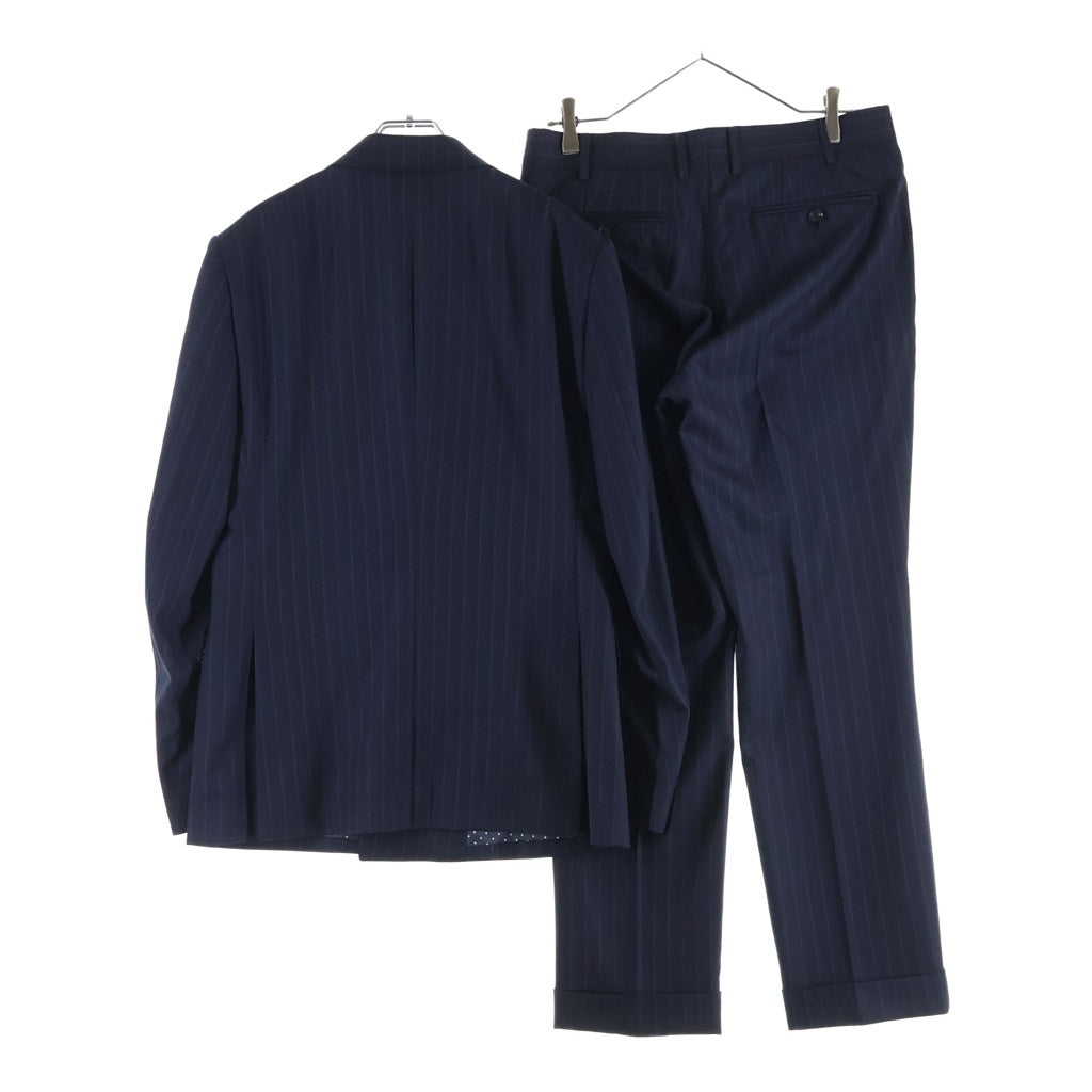 Casely-Hayford(ケイスリーヘイフォード) ピークドラペル 2B 裏地ドット ストライプ テーラードジャケット スラックスパンツ ネイビー