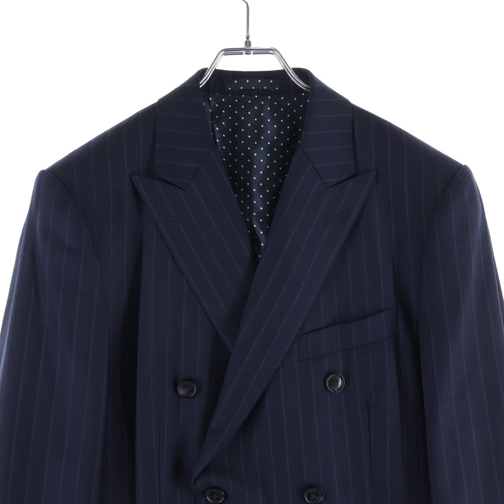 Casely-Hayford(ケイスリーヘイフォード) ピークドラペル 2B 裏地ドット ストライプ テーラードジャケット スラックスパンツ ネイビー