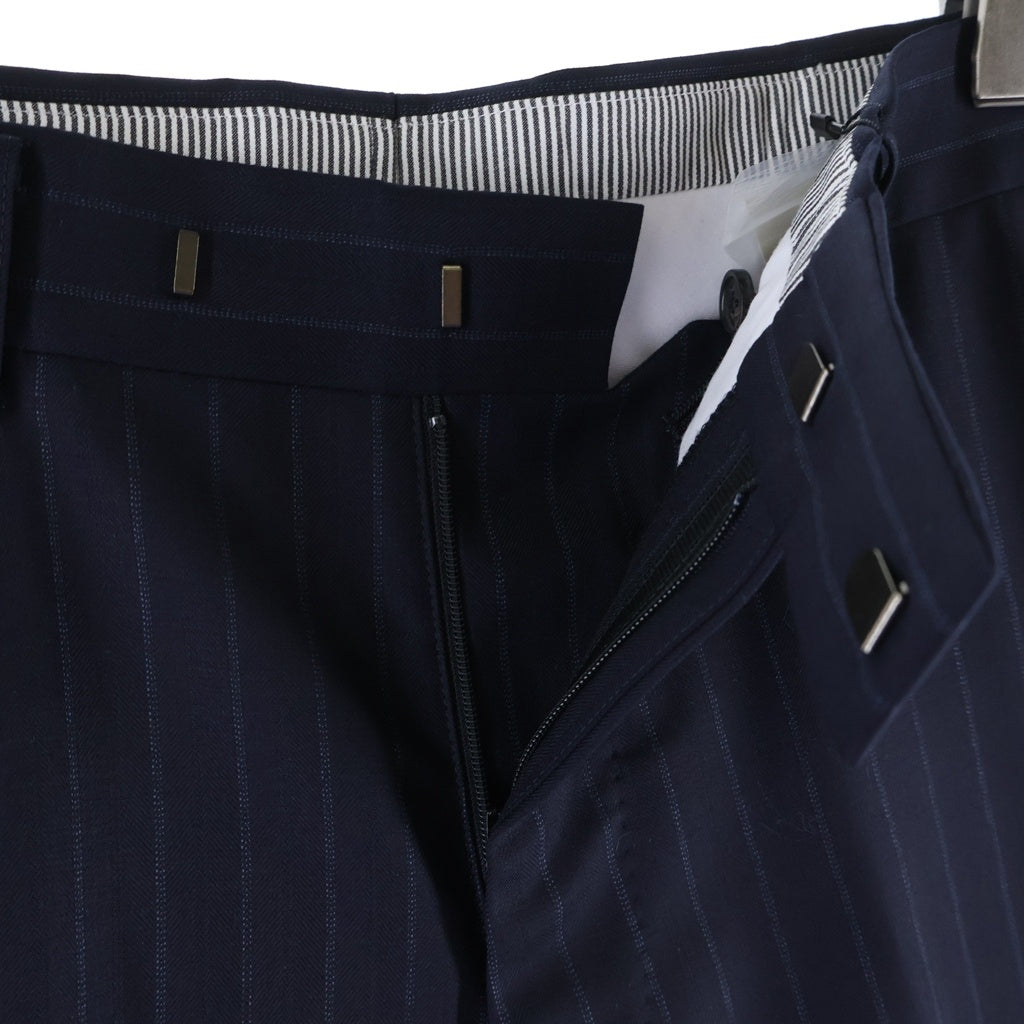 Casely-Hayford(ケイスリーヘイフォード) ピークドラペル 2B 裏地ドット ストライプ テーラードジャケット スラックスパンツ ネイビー