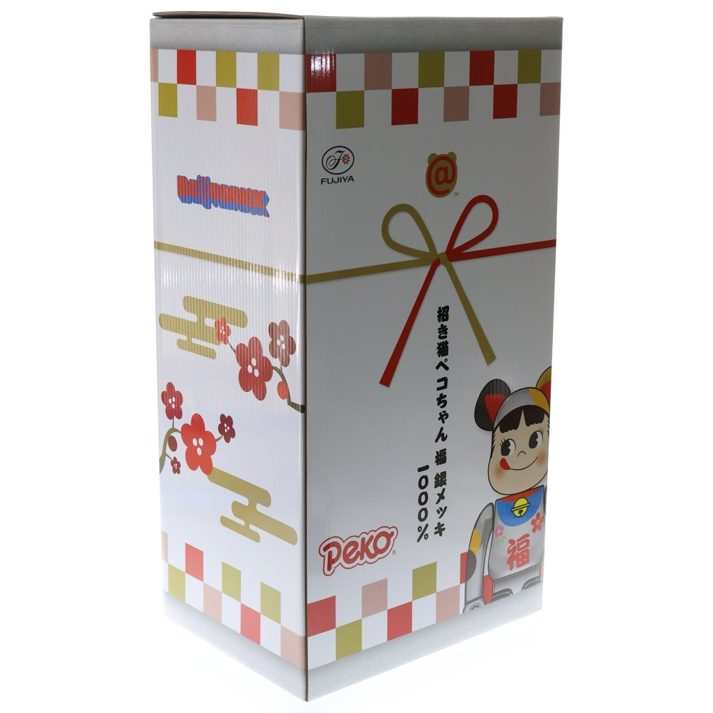 BE@RBRICK(ベアブリック) ×不二家 ペコちゃん 招き猫 福銀メッキ 1000% フィギュア 人形 シルバー 箱
