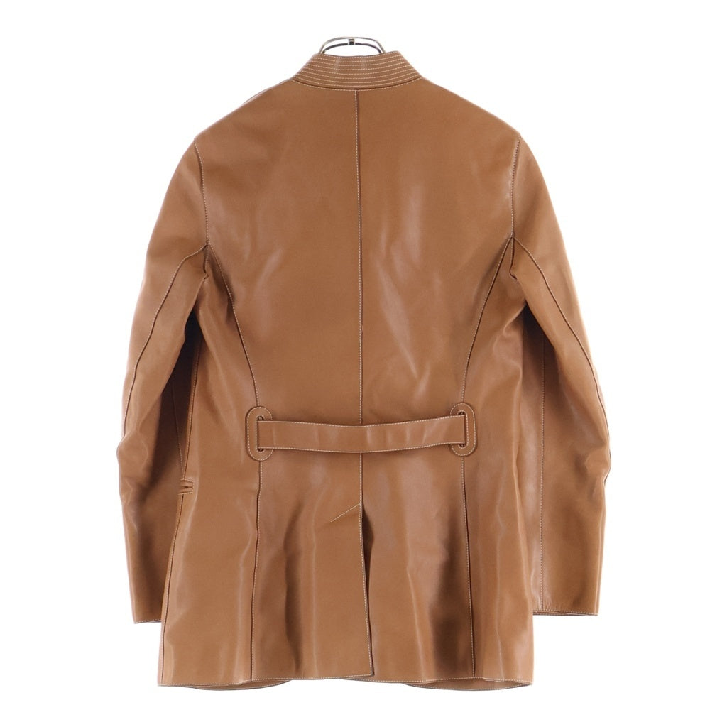 HERMES(エルメス) シェーヌダンクル ノーカラーカウレザージャケット ブラウン #38 レディース