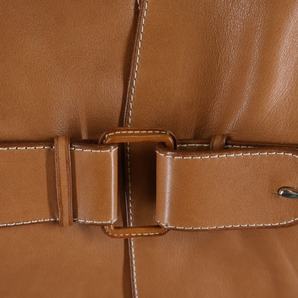 HERMES(エルメス) シェーヌダンクル ノーカラーカウレザージャケット ブラウン #38 レディース