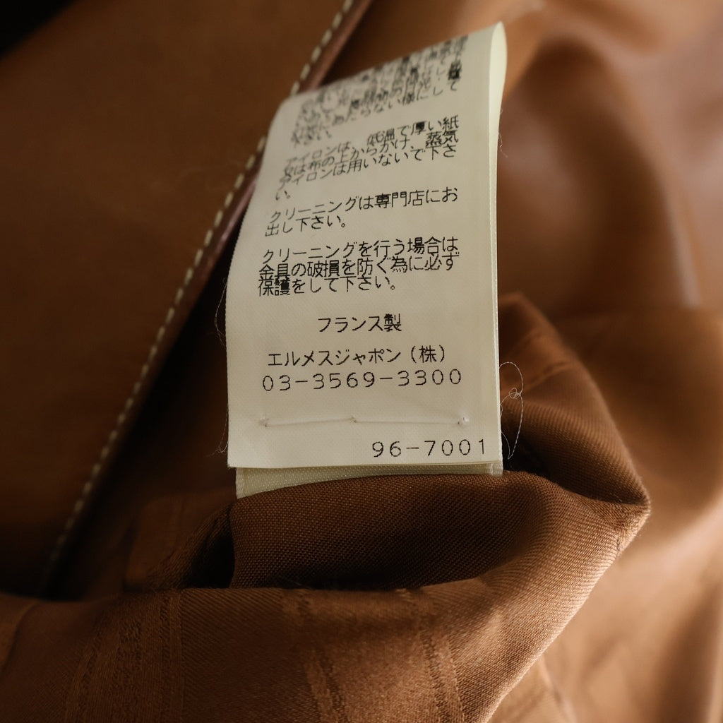 HERMES(エルメス) シェーヌダンクル ノーカラーカウレザージャケット ブラウン #38 レディース