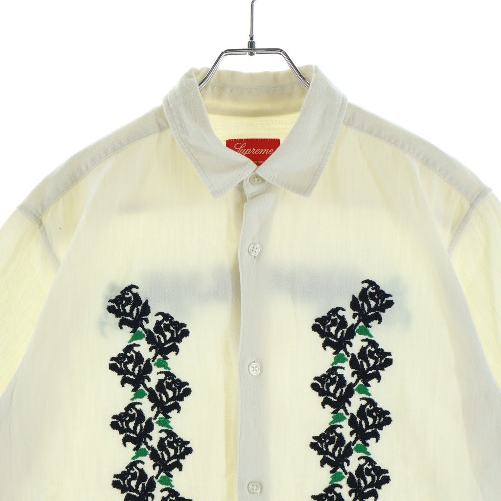SUPREME(シュプリーム) 23SS Needlepoint S/S Shirt ニードルポイント バラ刺繍 半袖シャツ アイボリー