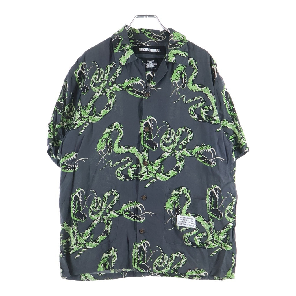 NEIGHBORHOOD(ネイバーフッド) 20SS ALOHA. RATTLESNAKE / R-SHIRT . SS ラトルスネーク柄 レーヨン アロハ半袖シャツ ブラック/グリーン 201TSNH-SHM08