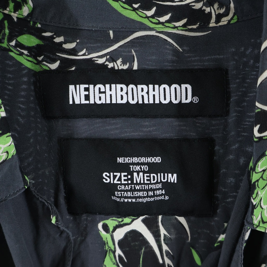 NEIGHBORHOOD(ネイバーフッド) 20SS ALOHA. RATTLESNAKE / R-SHIRT . SS ラトルスネーク柄 レーヨン アロハ半袖シャツ ブラック/グリーン 201TSNH-SHM08
