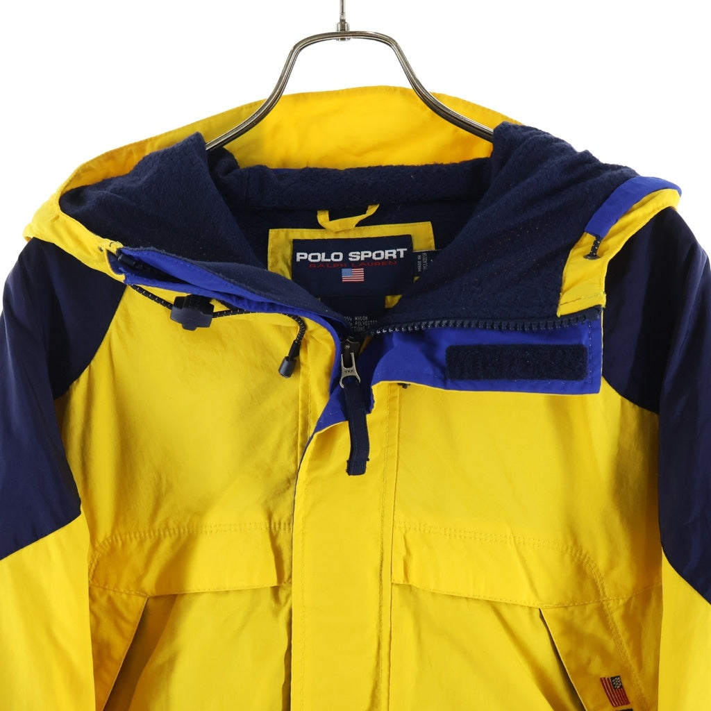 POLO SPORT RALPH LAUREN(ポロスポーツラルフローレン) 90S ロゴエンブロイダリー フーデッド ナイロン シェルジャケット イエロー/ネイビー