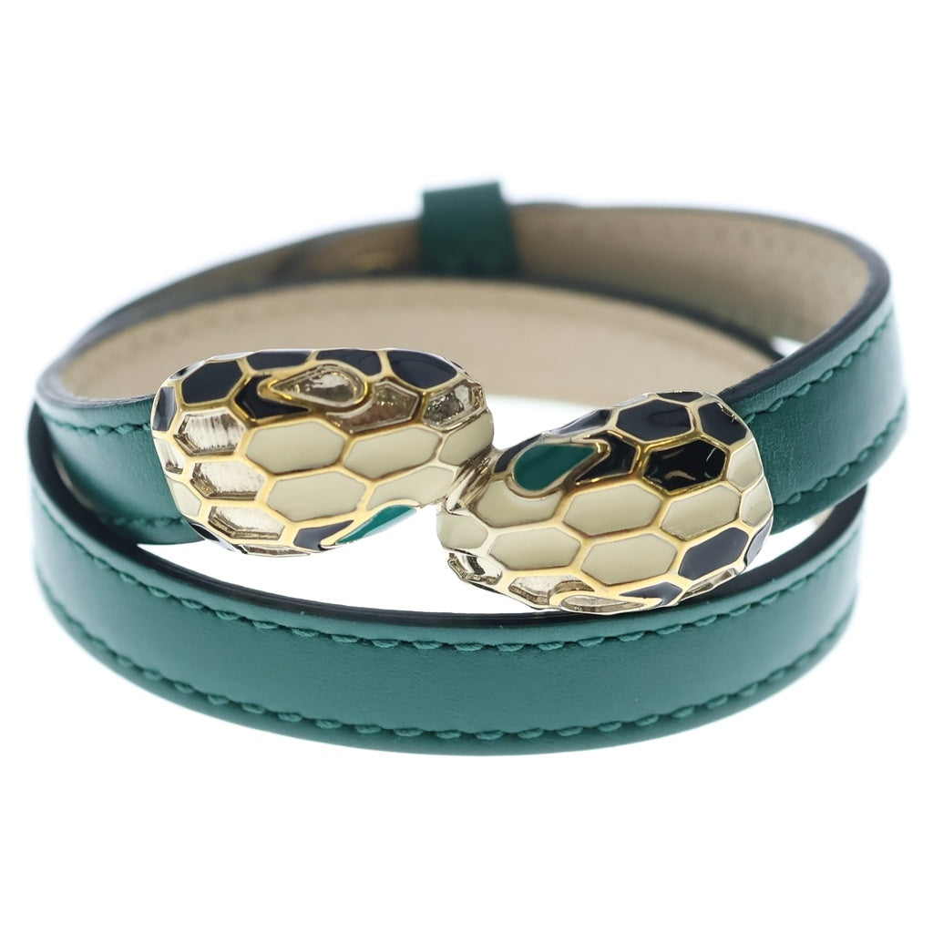 BVLGARI(ブルガリ) セルペンティ フォーエバー レザーブレスレット カーフレザー スネークヘッド グリーン 39997 レディース