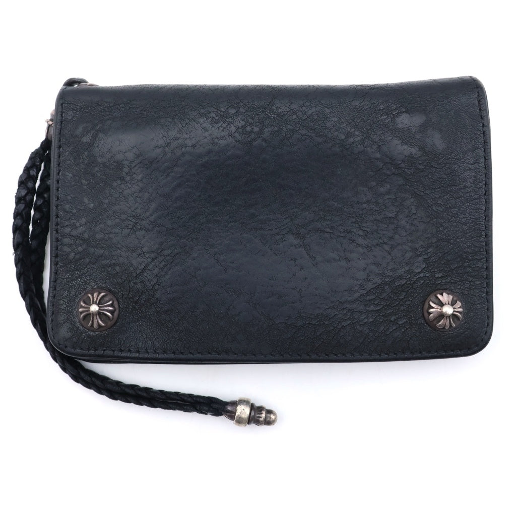 CHROME HEARTS(クロムハーツ) 2ZIP STRAP 2ジップストラップ クロスボールボタン レザーウォレット 財布 ブラック