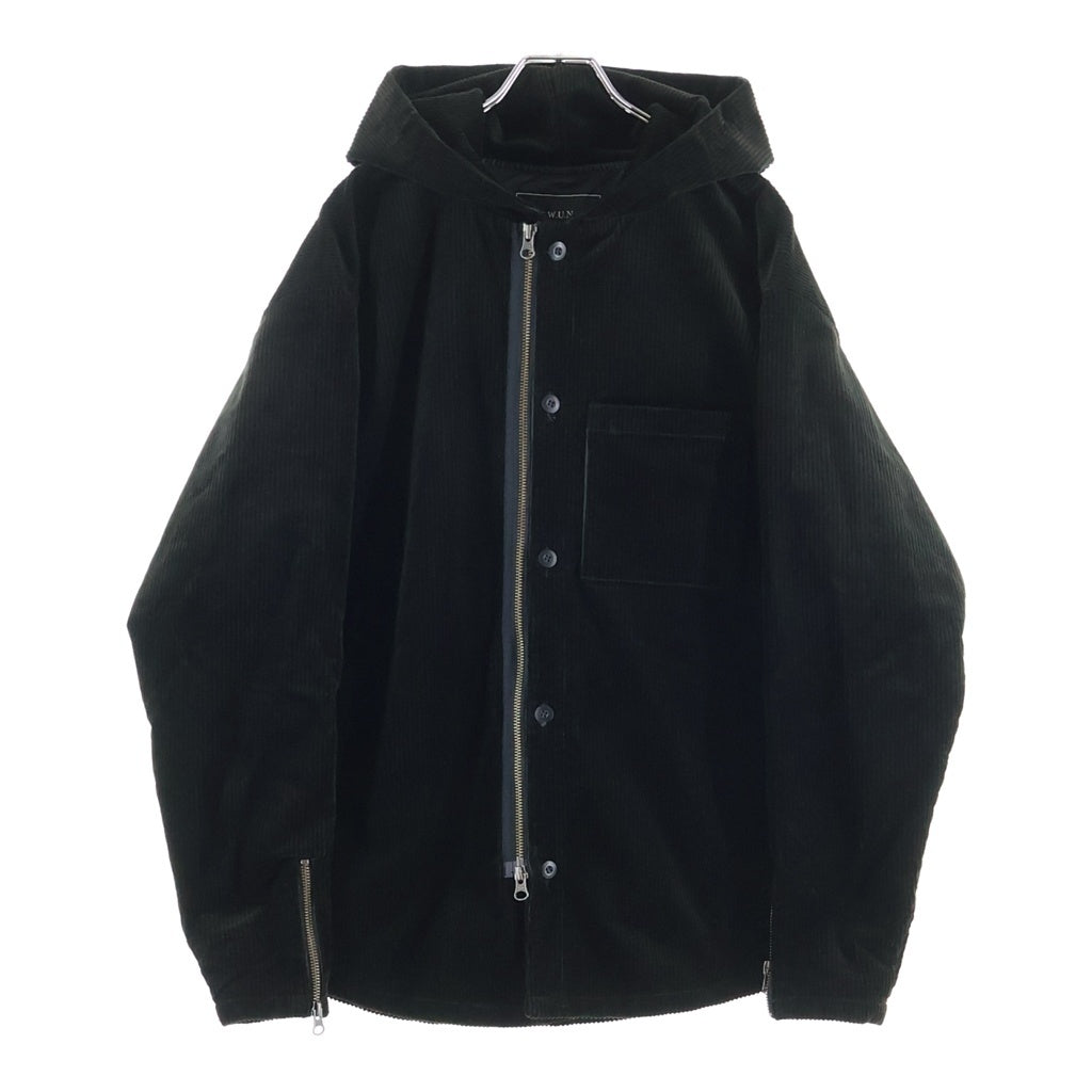 NO BRAND(ノーブランド) 【S.W.U.N】スワン バックロゴデザイン ジップアップ コーデュロイ ジャケット ブラック