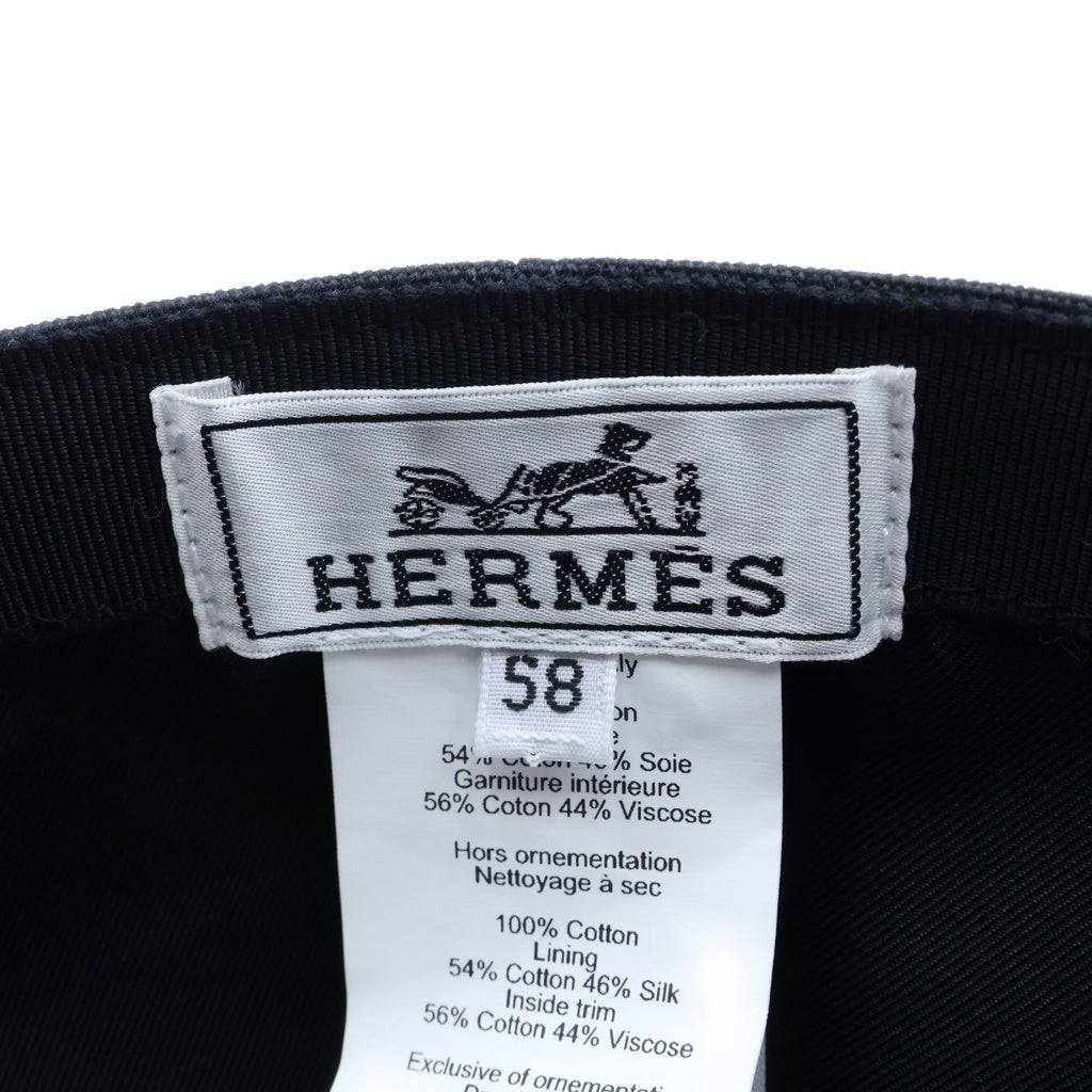 HERMES(エルメス) マックス Hアンクル キャップ 帽子 キャスケット コットン ブラック レディース