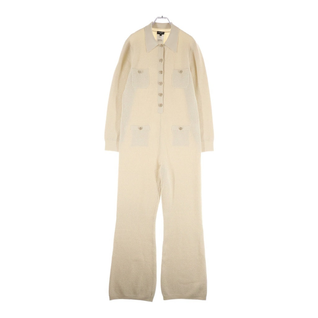 CHANEL(シャネル) CC Crystal Button Jumpsuit ココマーク クリスタル装飾ボタン オールインワン ジャンプスーツ ビスコース カシミヤ ベージュ P75403K10810 レディース