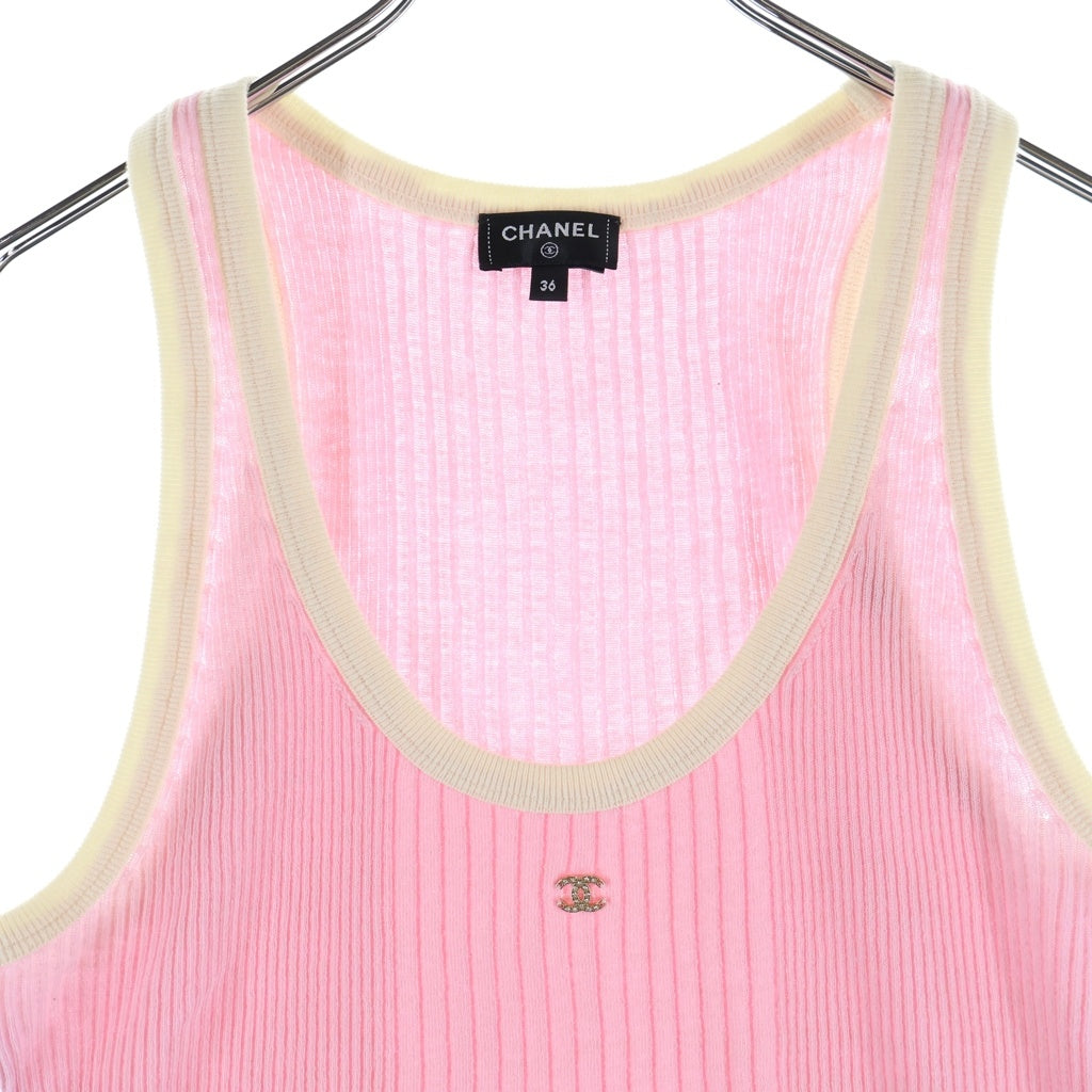 CHANEL(シャネル) 25SS Coco Beach Rib Tops ココビーチコレクション ココマーク装飾 リブ編みタンクトップ ピンク P78618K11469 レディース