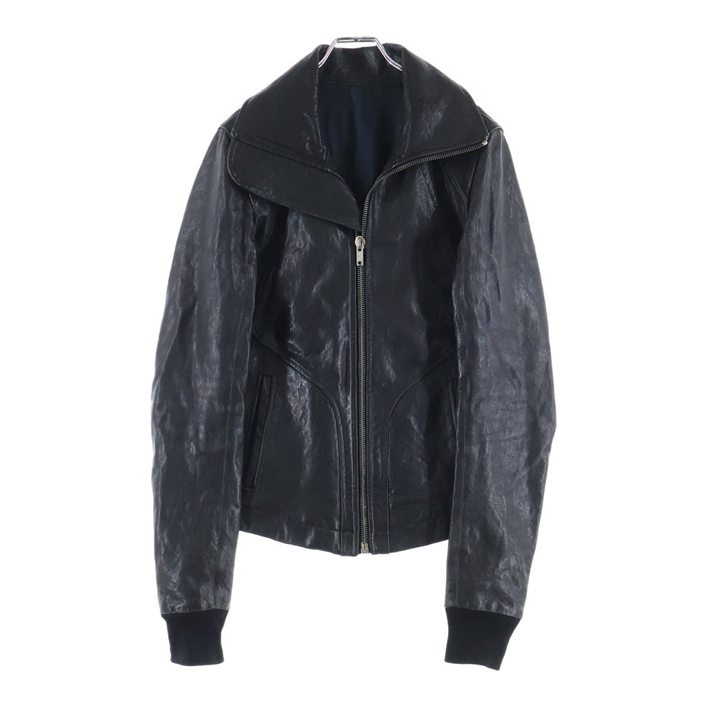 Rick Owens(リックオウエンス) 09AW CRUST期 Intarsia インターシャ ラムスキン ハイネック レザー ライダースジャケット ブルゾン ブラック RU4761/LP
