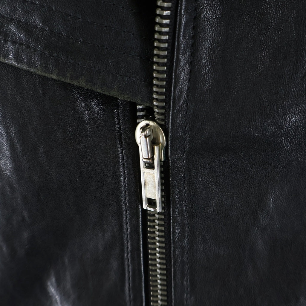 Rick Owens(リックオウエンス) 09AW CRUST期 Intarsia インターシャ ラムスキン ハイネック レザー ライダースジャケット ブルゾン ブラック RU4761/LP
