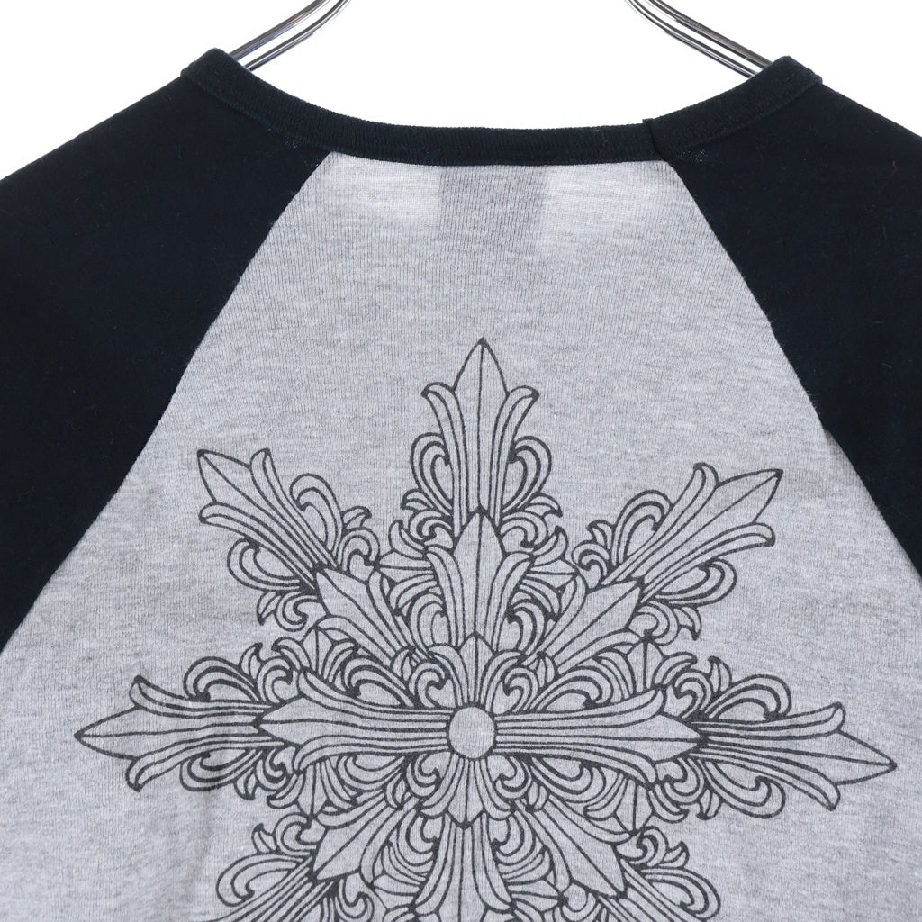 CHROME HEARTS(クロムハーツ) OLD バックスタープリント クルーネック ラグランスリーブ 七分袖Tシャツ カットソー グレー/ブラック