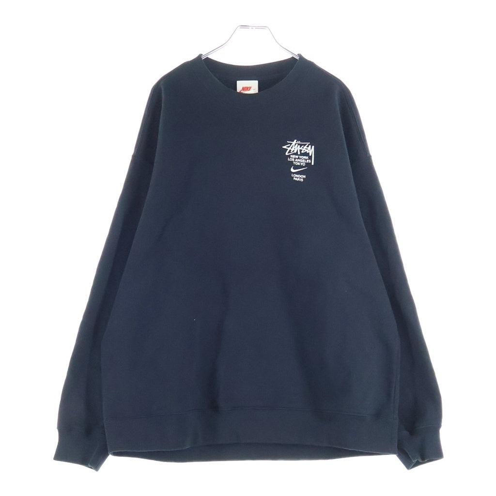 NIKE(ナイキ) 21SS ×Stussy Fleece Crew Sweatshirt ステューシー ロゴ刺繍 クルーネック スウェットトレーナー ブラック DC4198-010