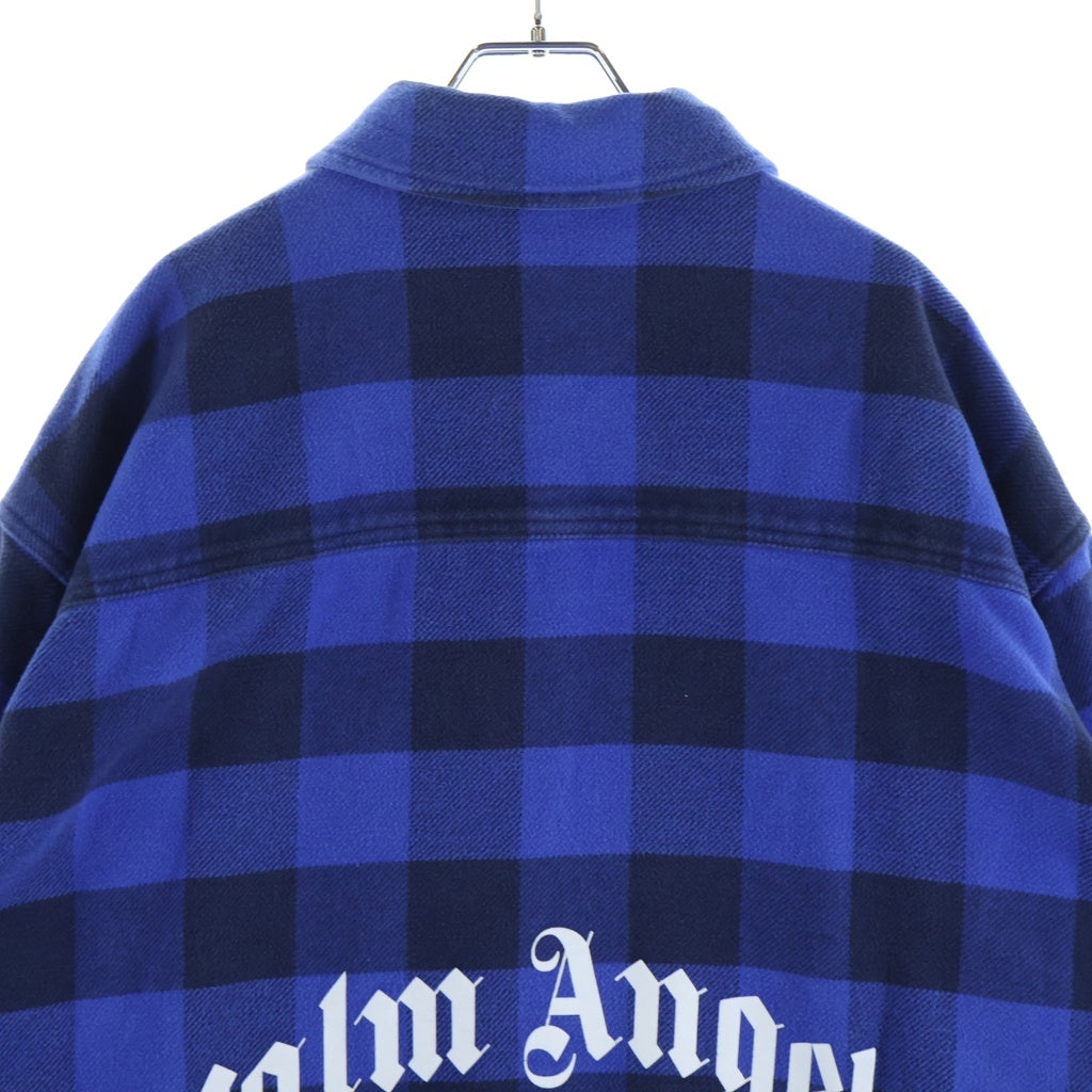 Palm Angels(パームエンジェルス) 22AW Check Patterned Buttoned Overshirt オーバーサイズ長袖チェックシャツ ブルー PMGA109S22FAB001